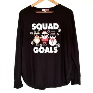 MerryWear Top Women's Large Black Squad Goals Reindeer Santa Snowman Long Sleeve